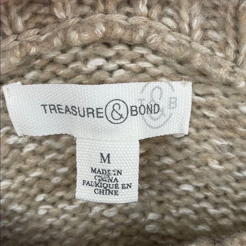 Treasure & Bond Multicolor Striped Boxy Cropped Camel Chunky Crewneck Sweater M - Picture 2 of 8